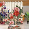Peony Flowers and Peacock Print Fabric Shower Curtain for Bathroom