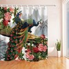 Peony Flowers and Peacock Print Waterproof Fabric Shower Curtain