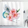 Peony and Peacock Print Shower Curtain, Shabby Chic Bathroom Decor