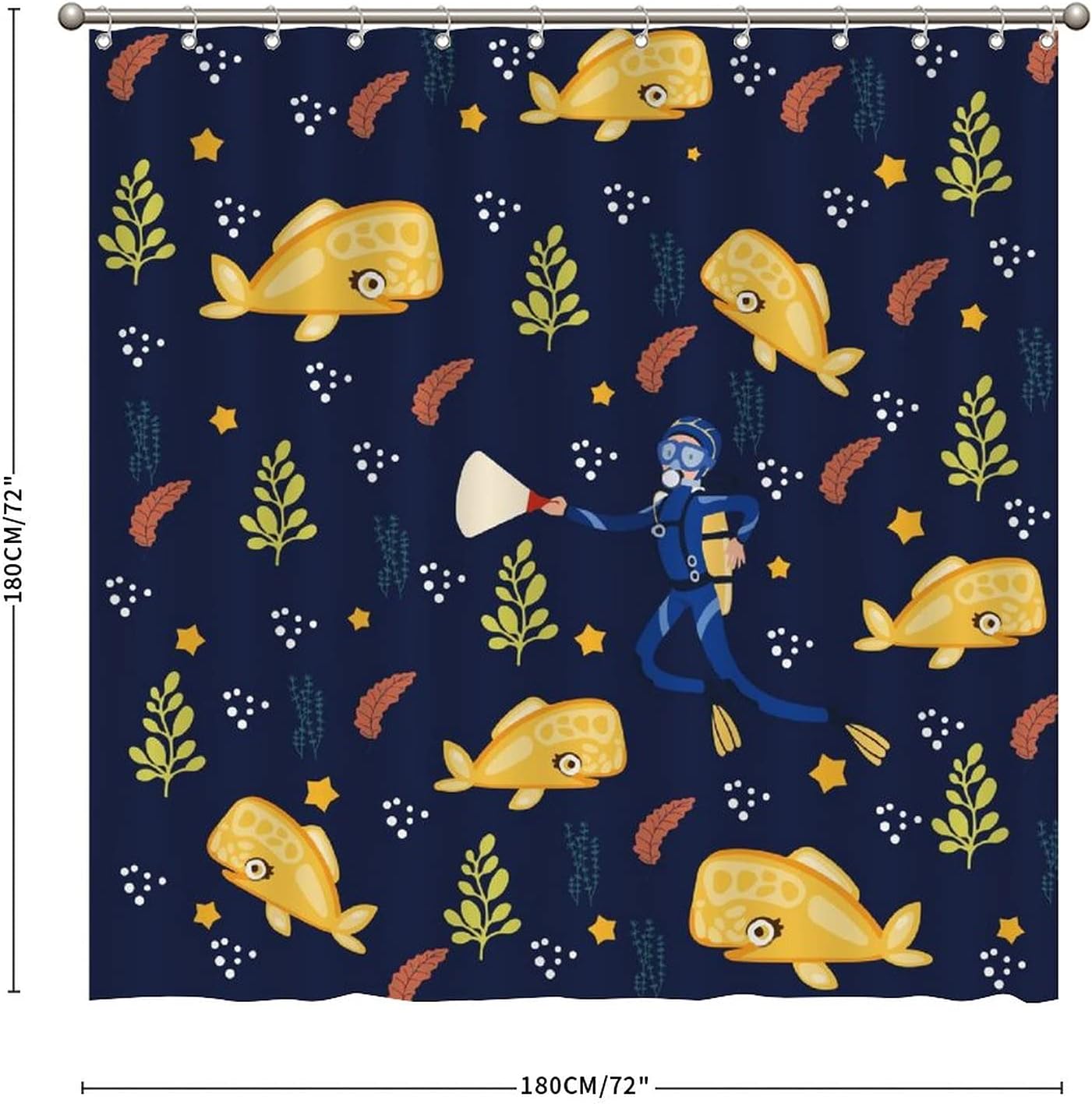 People Diving Whale Shower Curtain - Custom Durable Fabric - Image 2