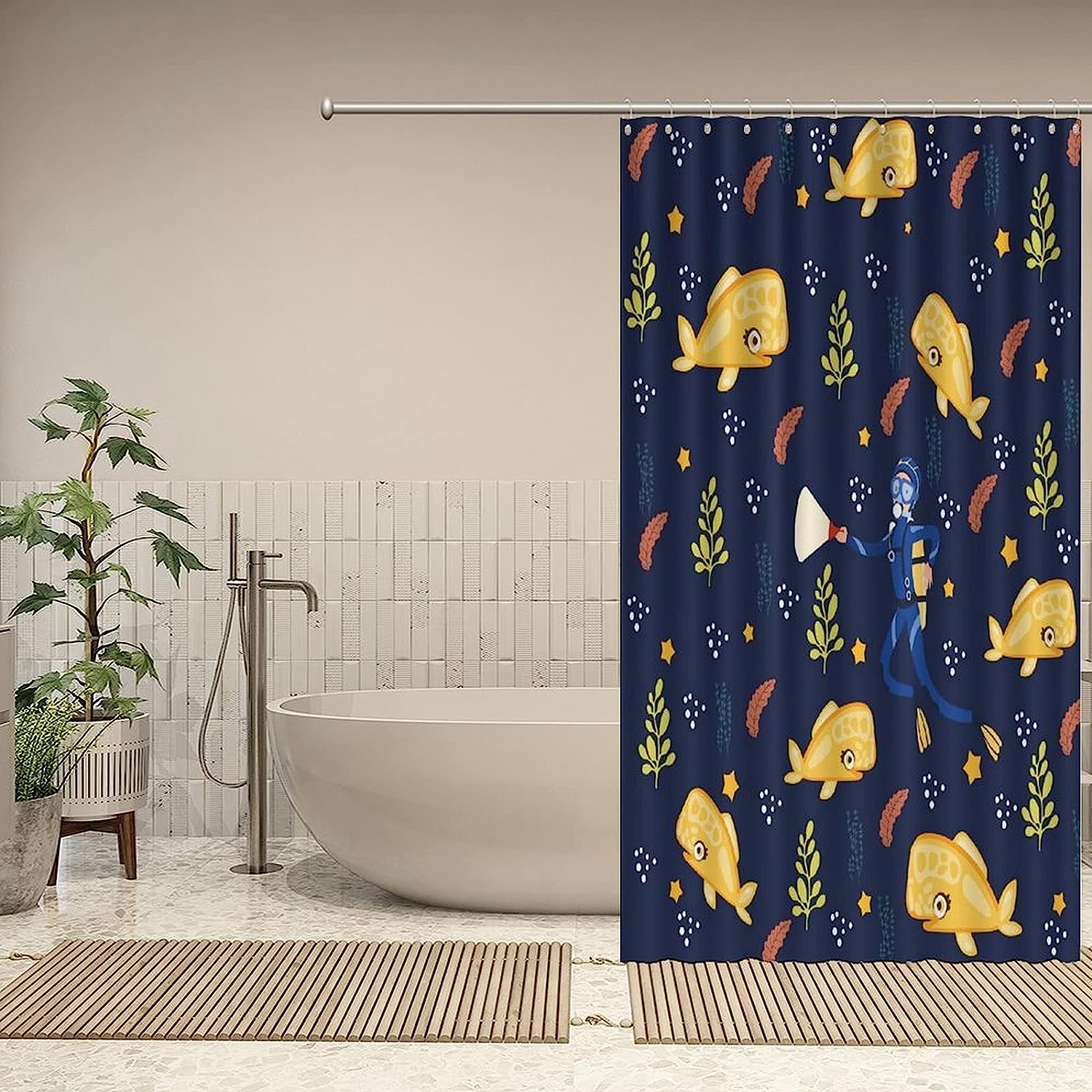 People Diving Whale Shower Curtain - Custom Durable Fabric - Image 4