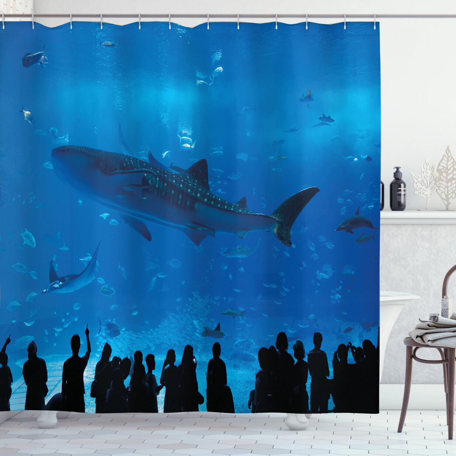 People and Park Aquarium Print Shower Curtain for the Bathroom