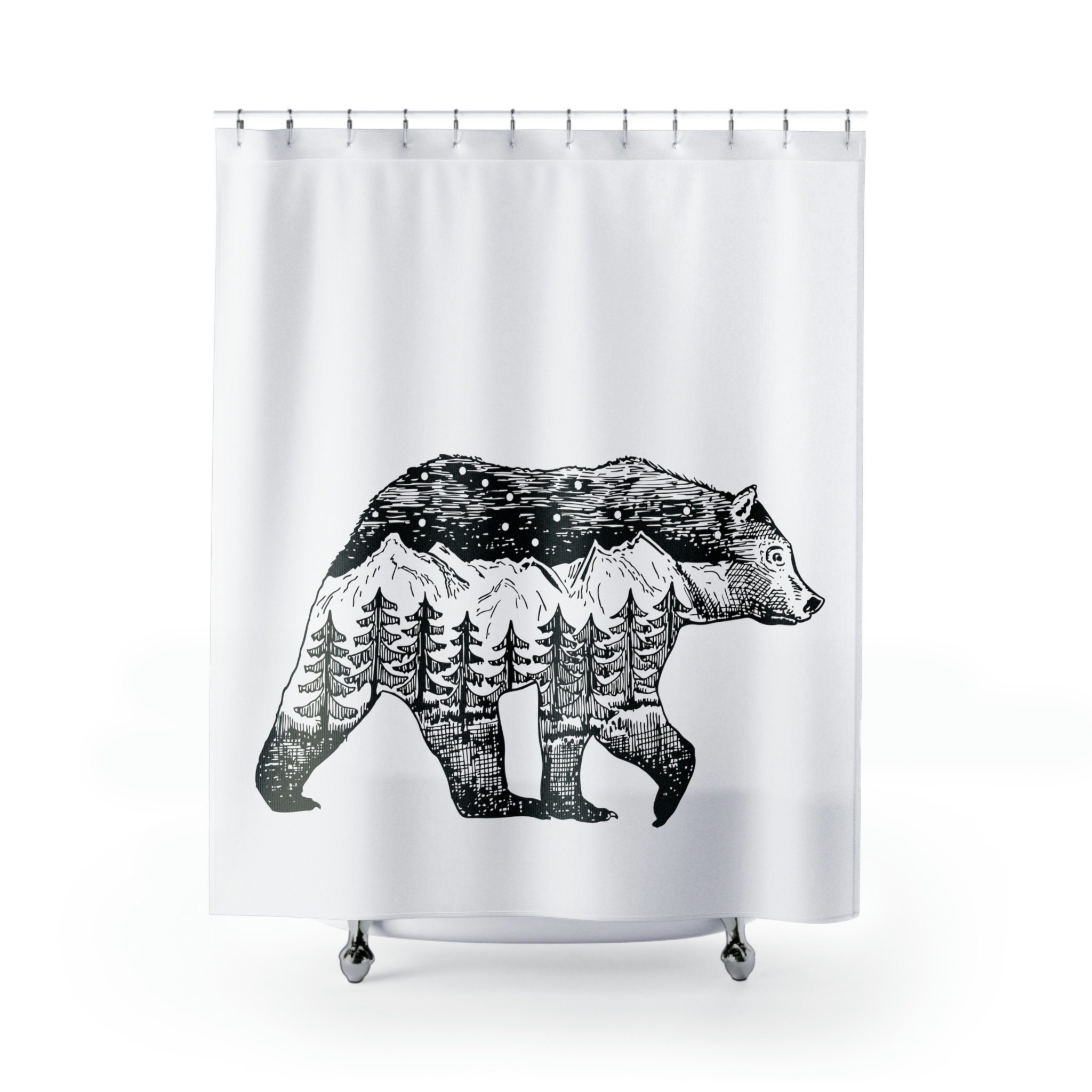 Perfect White Wilderness Bear Theme Shower Curtain for Cabin and Nature Lovers, Stylish and Rustic