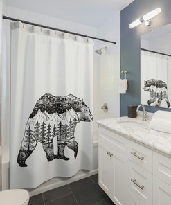 Perfect White Wilderness Bear Theme Shower Curtain for Cabin and Nature Lovers, Stylish and Rustic