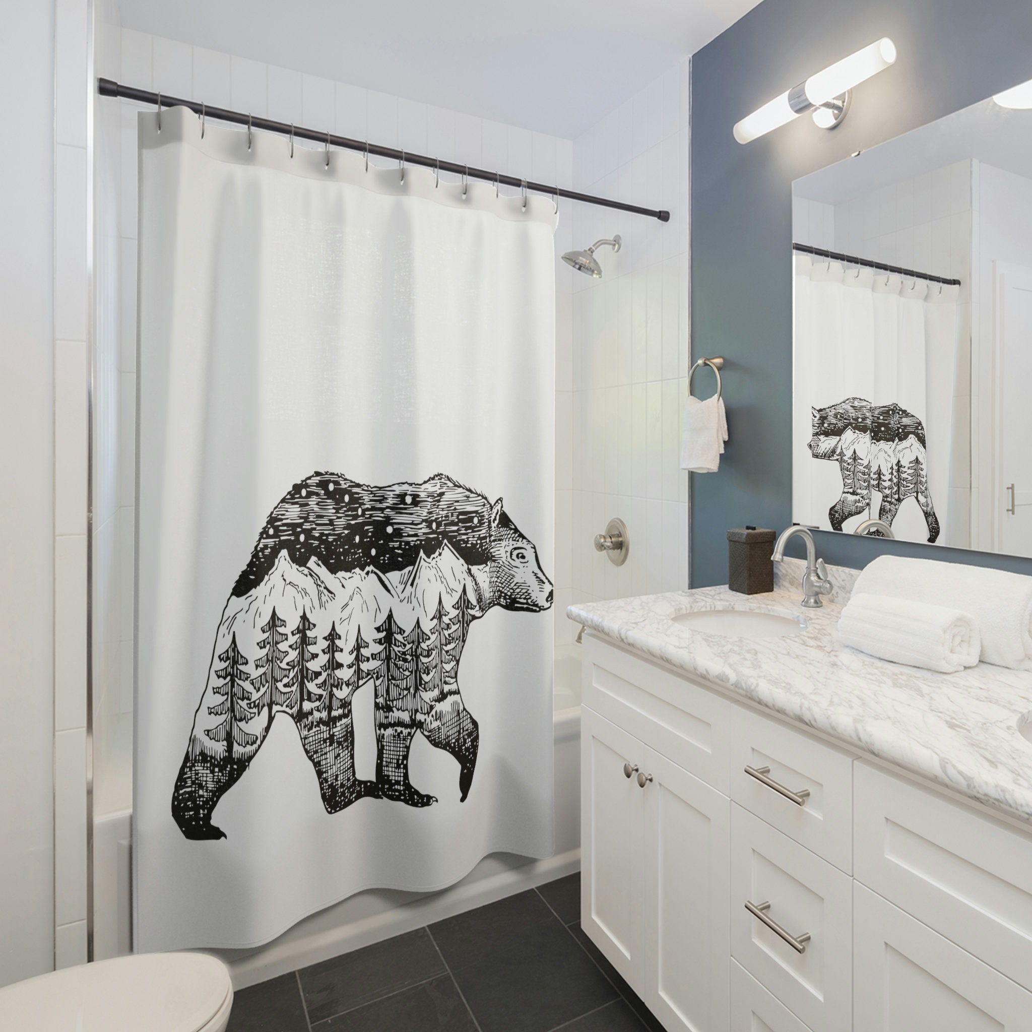 Perfect White Wilderness Bear Theme Shower Curtain for Cabin and Nature Lovers, Stylish and Rustic