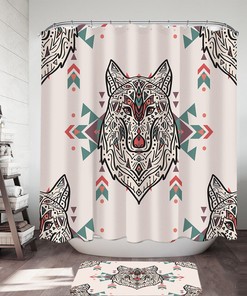 Persian Wolf Print Shower Curtain, Waterproof Bathroom Curtain