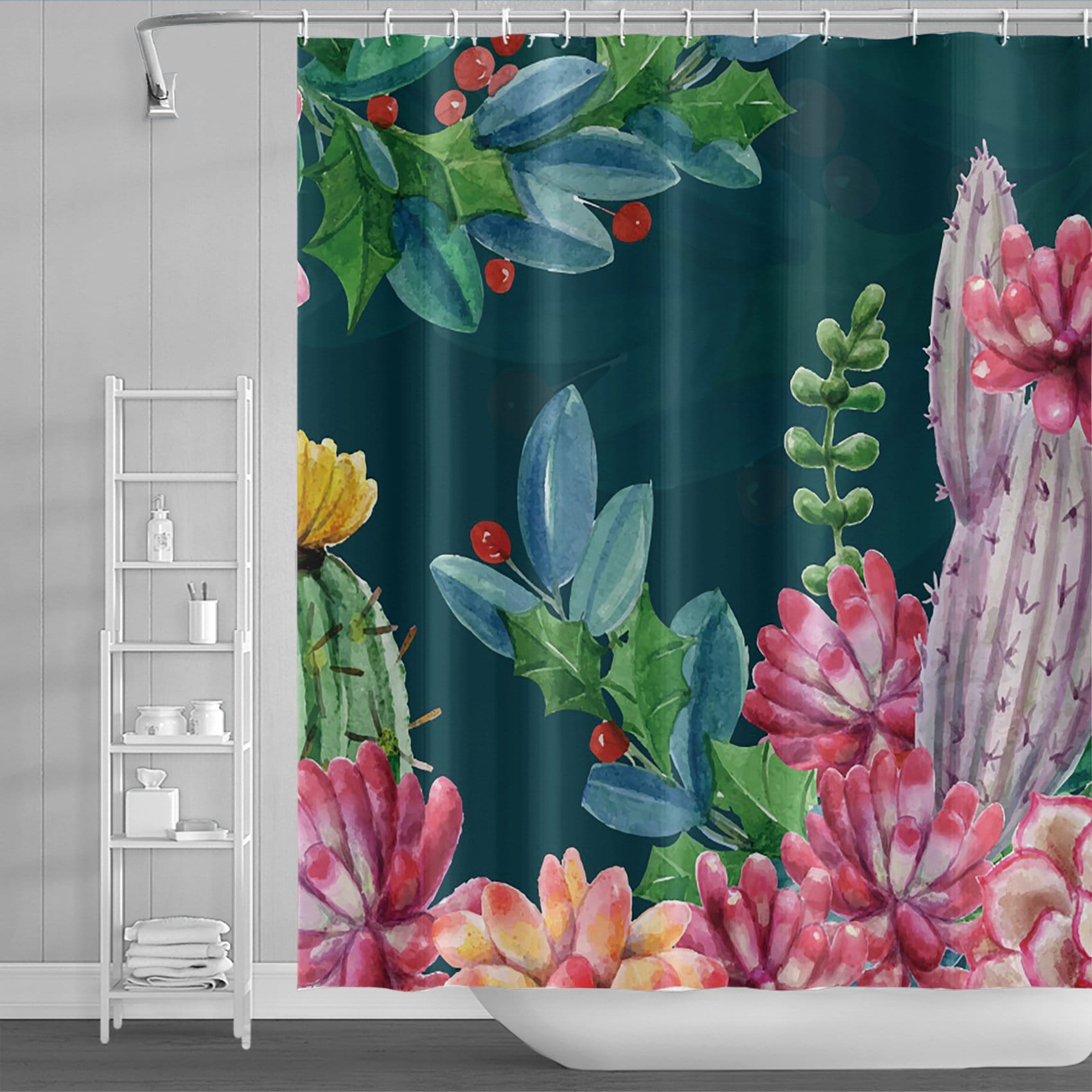 Personalize Your Bathroom Decor With This Custom Succulent Plant Floral Shower Curtain - Image 2