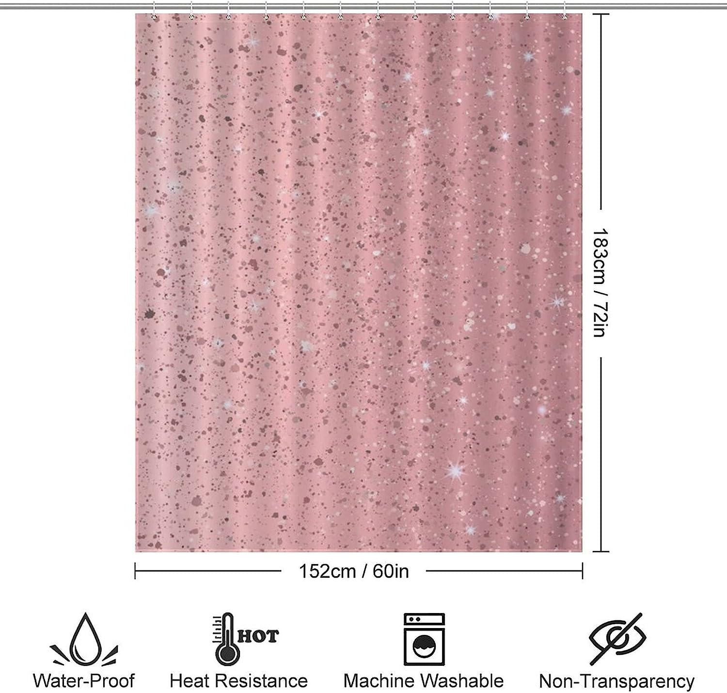 Personalize Your Bathroom with the Durable Bath Curtain Liner in Rose Gold Glitter