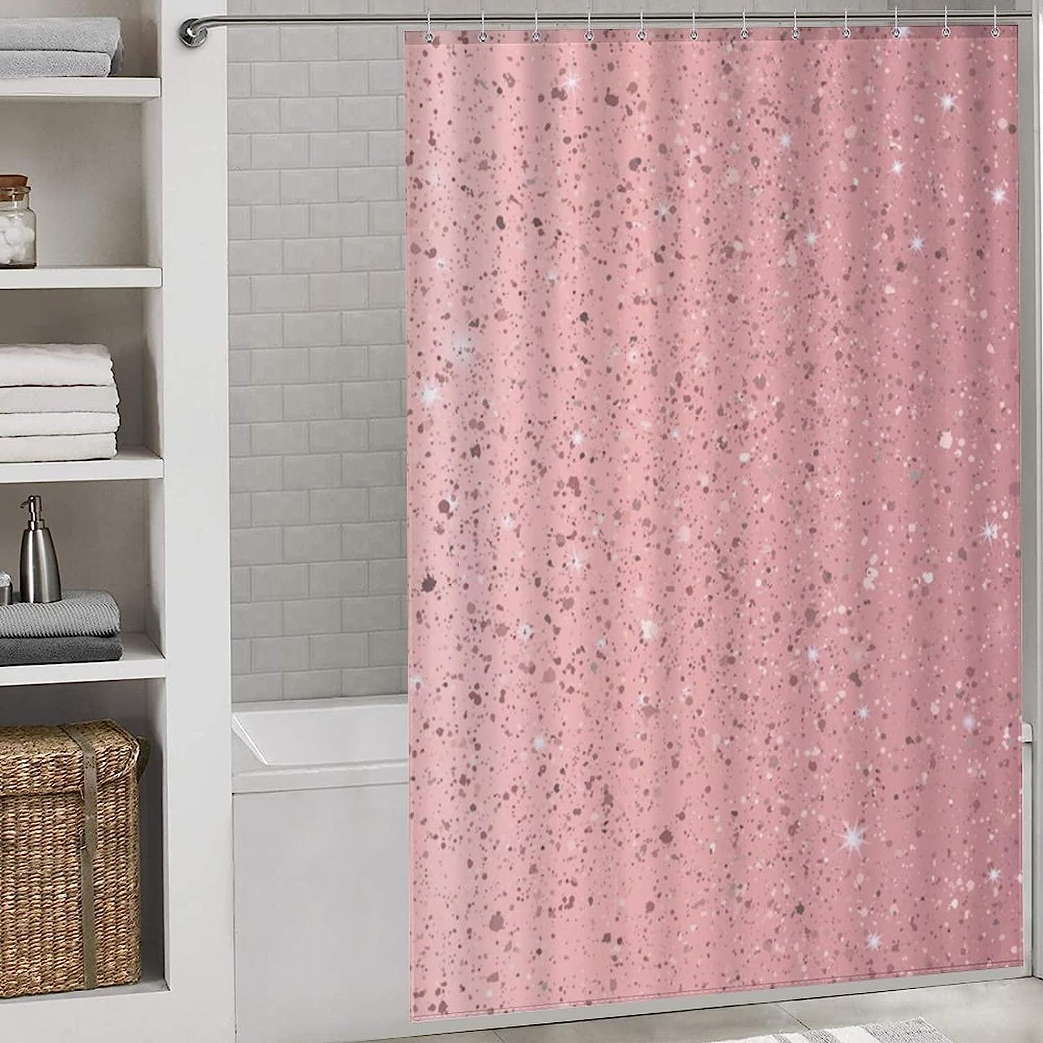 Personalize Your Bathroom with the Durable Bath Curtain Liner in Rose Gold Glitter