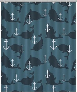 Personalized Anchor And Whales Durable Bath Curtain Liner Bathroom Shower Curtain Decor
