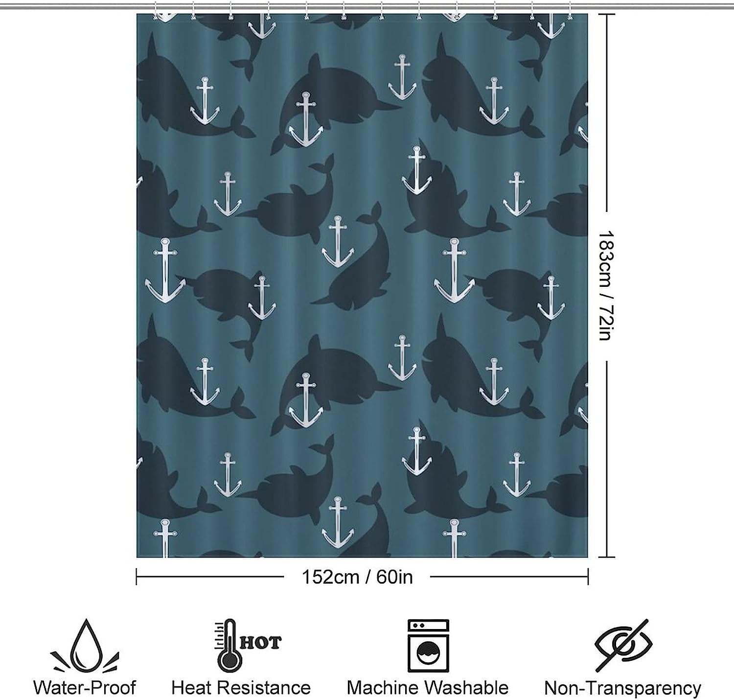 Personalized Anchor And Whales Durable Bath Curtain Liner Bathroom Shower Curtain Decor - Image 2
