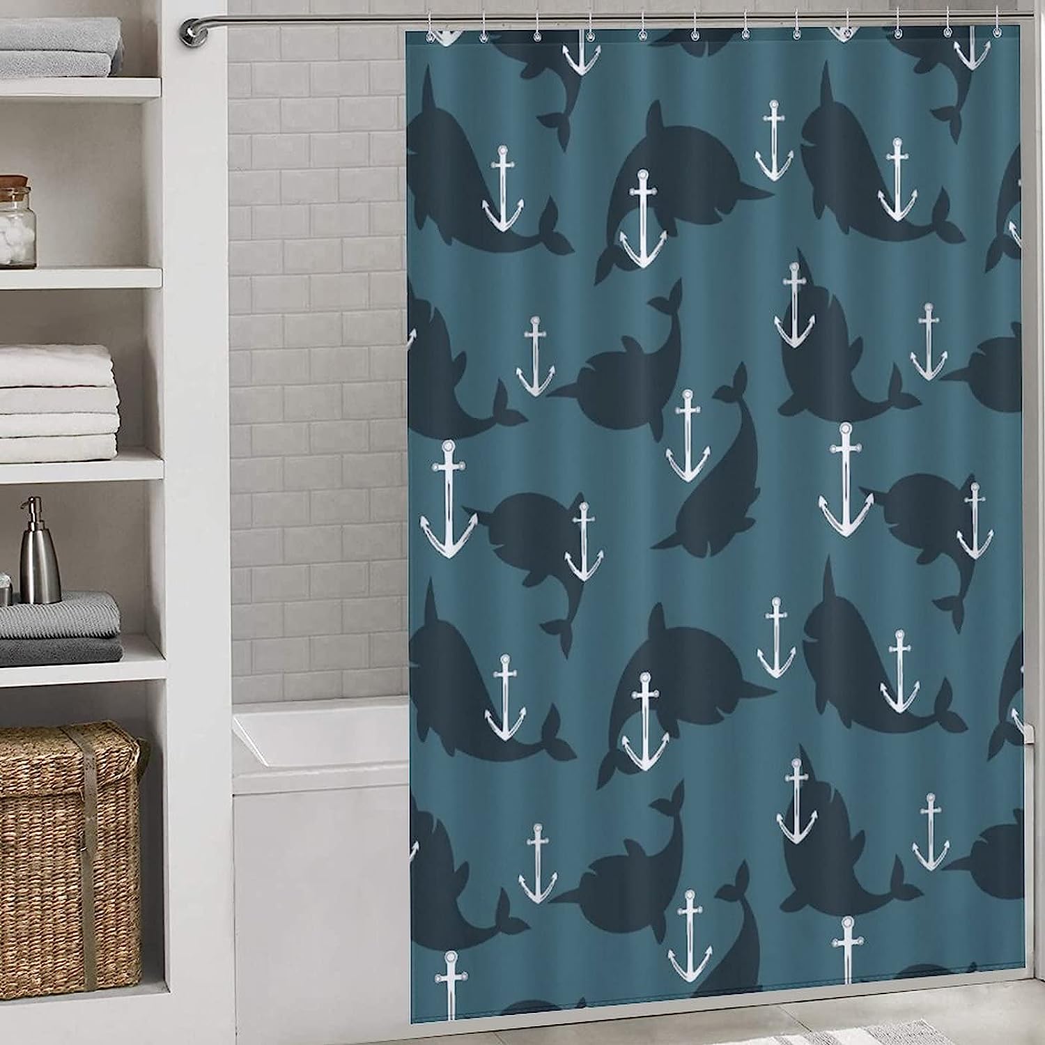 Personalized Anchor And Whales Durable Bath Curtain Liner Bathroom Shower Curtain Decor - Image 3