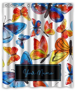Personalized Aquarelle Shower Curtain With Butterfly Prints For Bathroom Decor