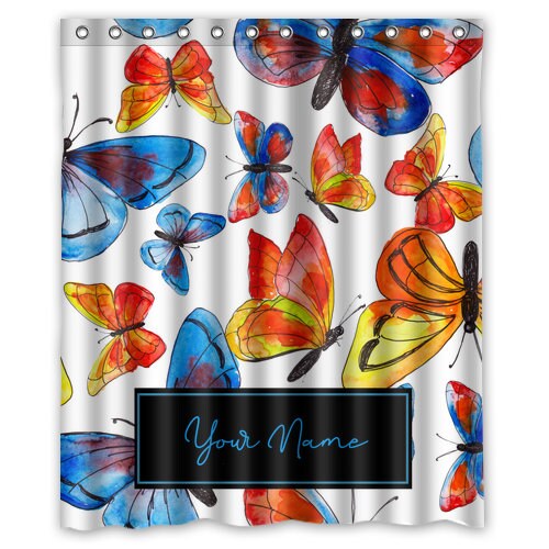 Personalized Aquarelle Shower Curtain With Butterfly Prints For Bathroom Decor