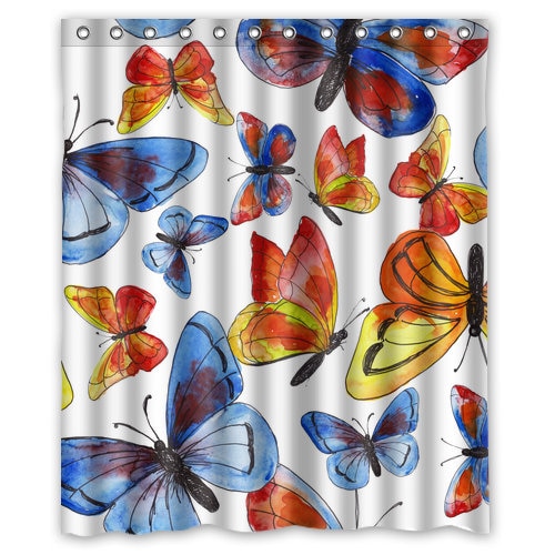 Personalized Aquarelle Shower Curtain With Butterfly Prints For Bathroom Decor - Image 2