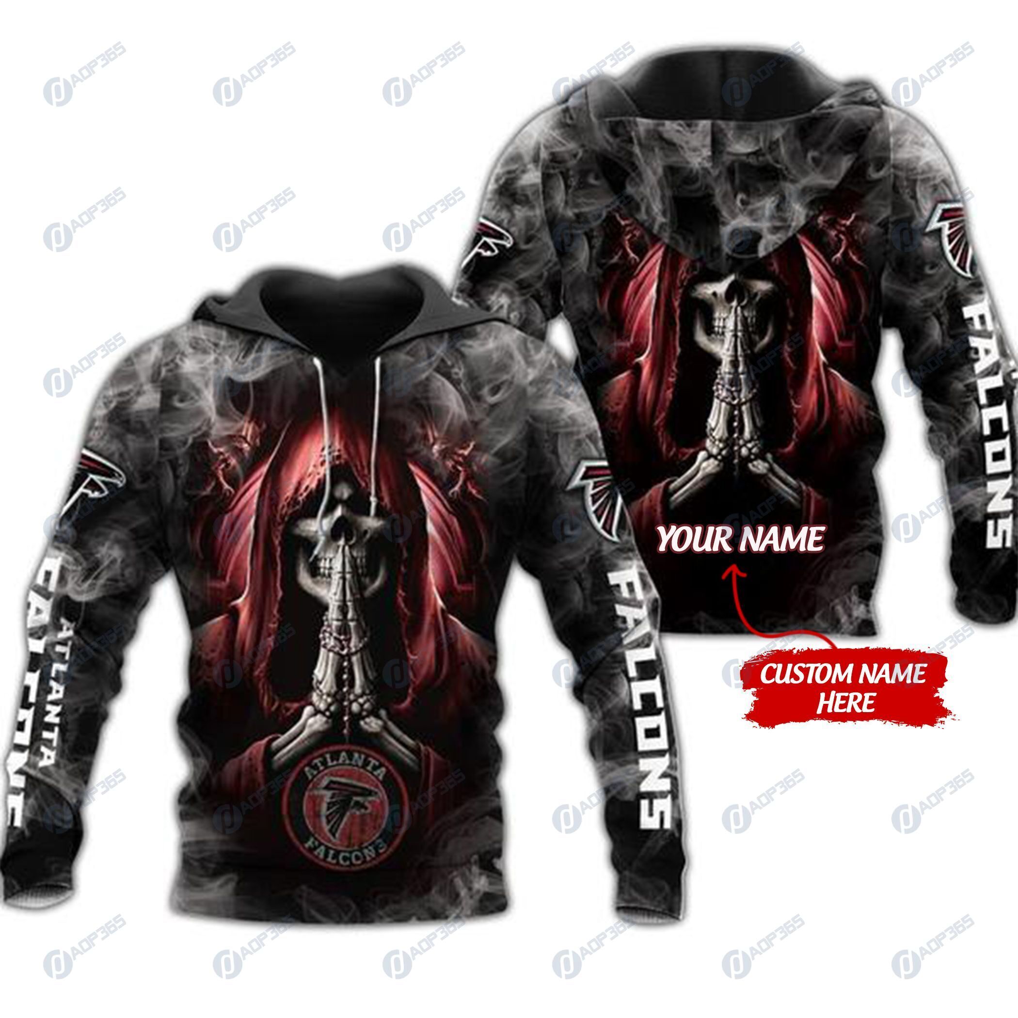Personalized Atlanta Falcons Skull Nfl Custom 3D Hoodie All Over Print - Unique Apparel