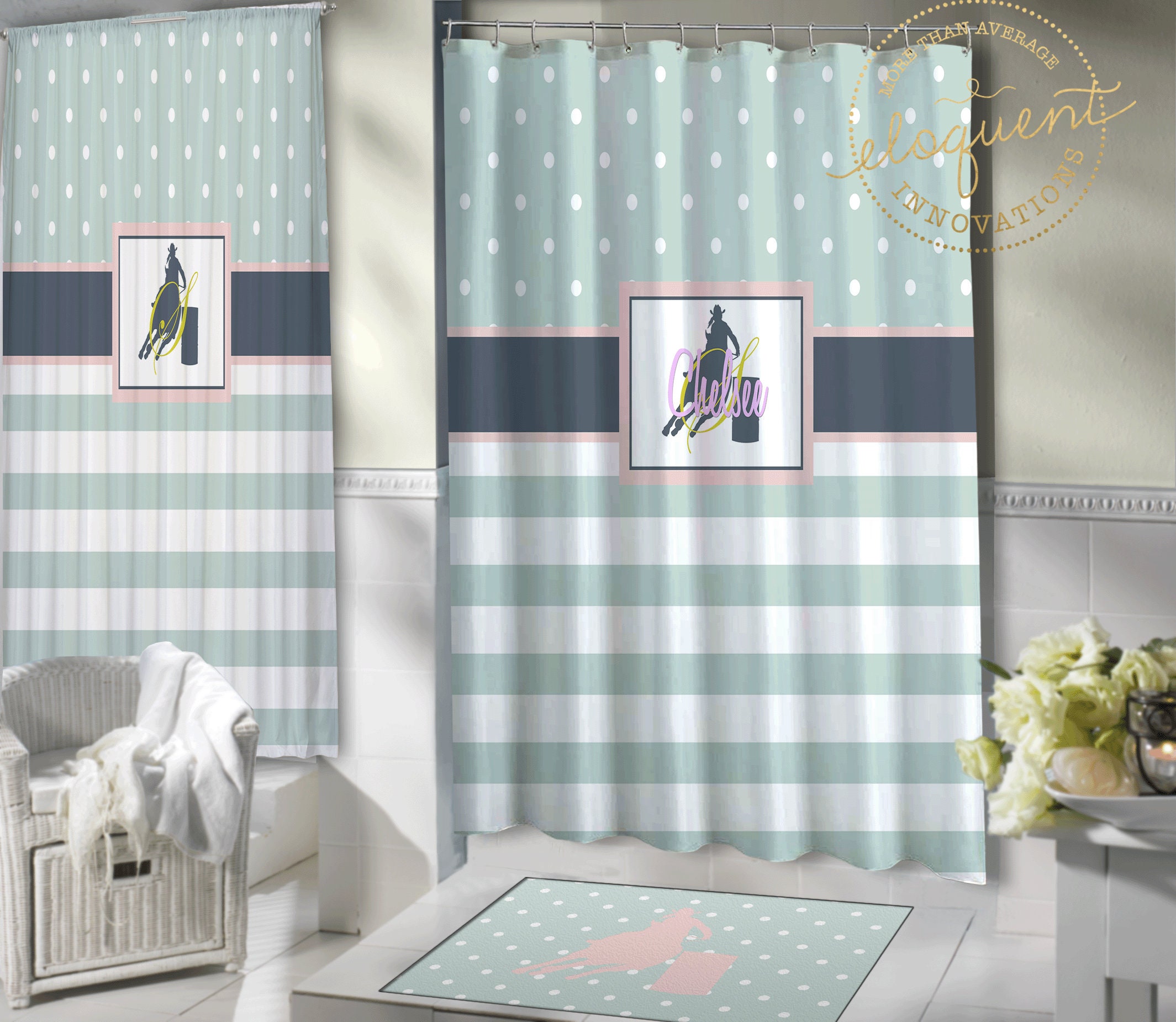 Personalized Barrel Racing Shower Curtain, Great Gift Idea For Horse Lovers