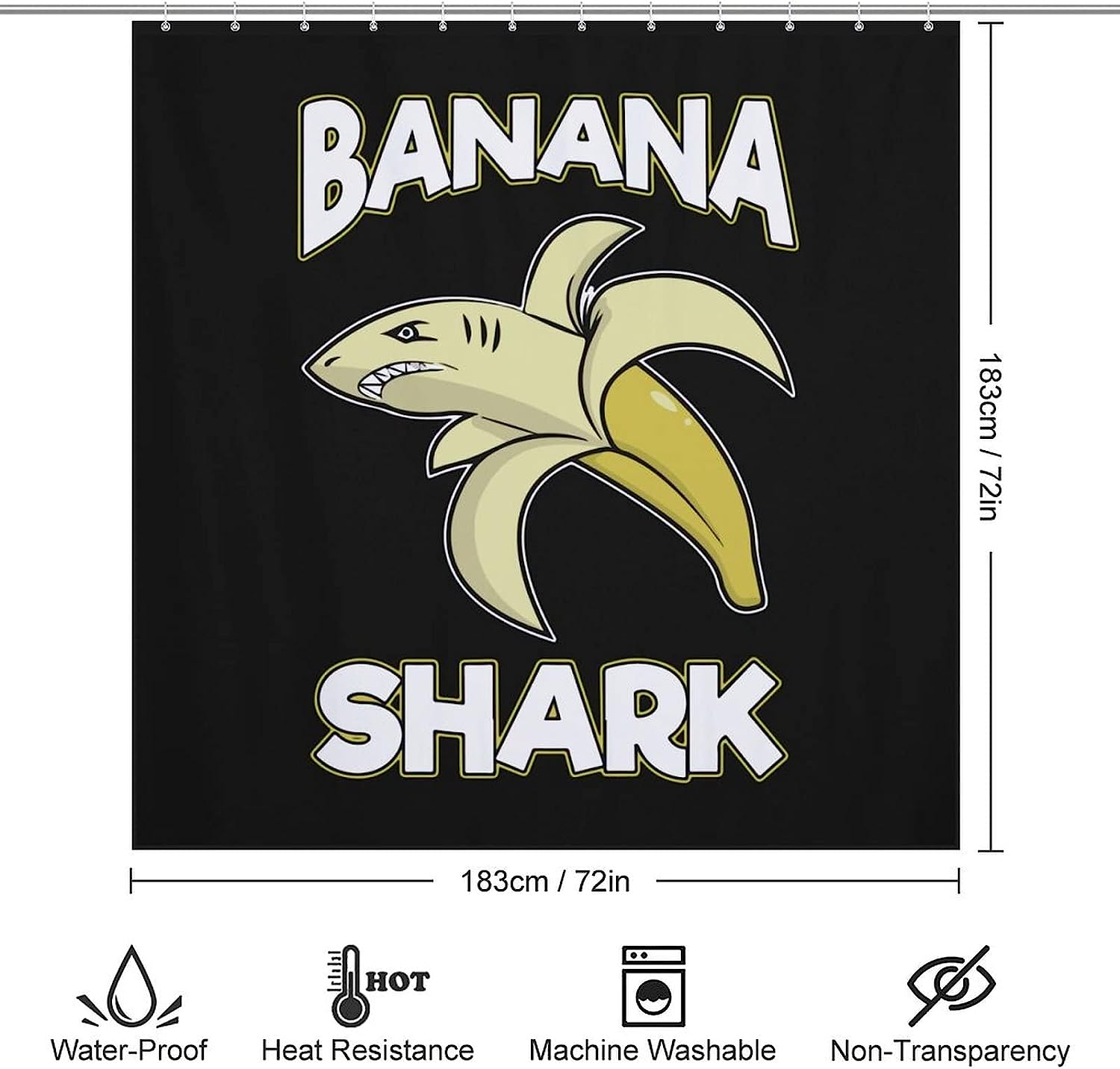 Personalized Bathroom Shower Curtain Featuring Banana Shark Print, Durable Liner For Your Bath - Image 2