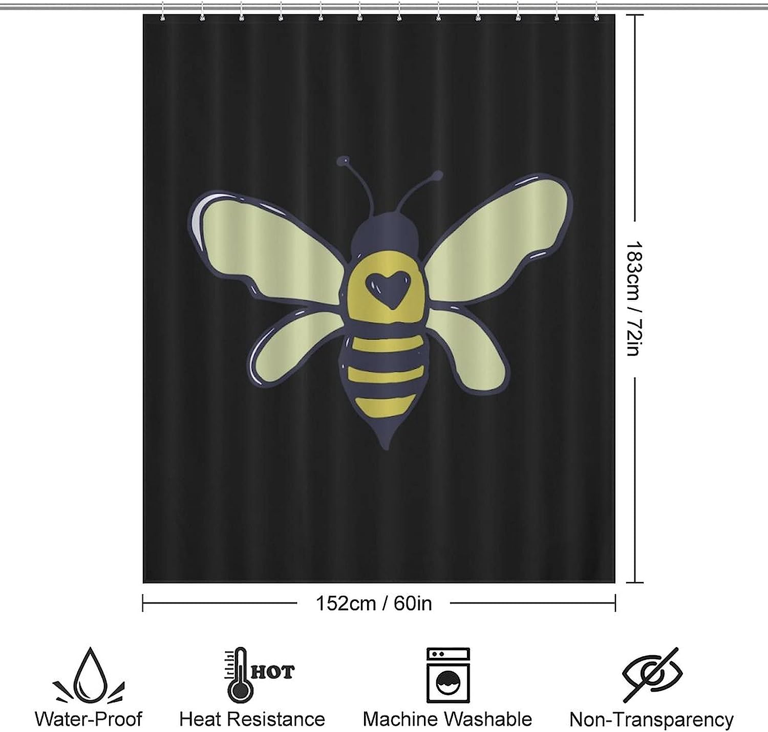 Personalized Bees Heart Shower Curtain Durable Bath Curtain - Image 2