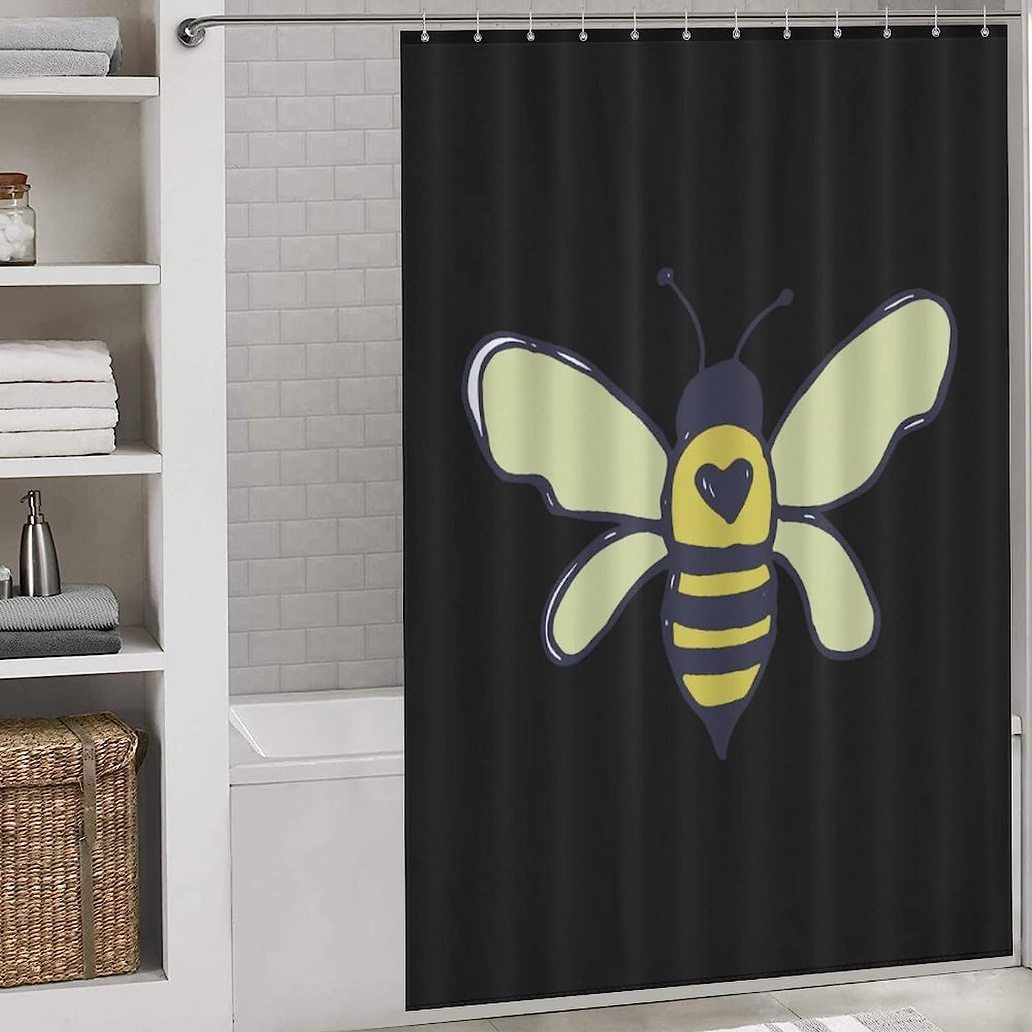 Personalized Bees Heart Shower Curtain Durable Bath Curtain - Image 3