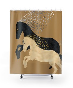 Personalized Black And White Cowboy Horse Shower Curtain - Cute Bathroom Decor 