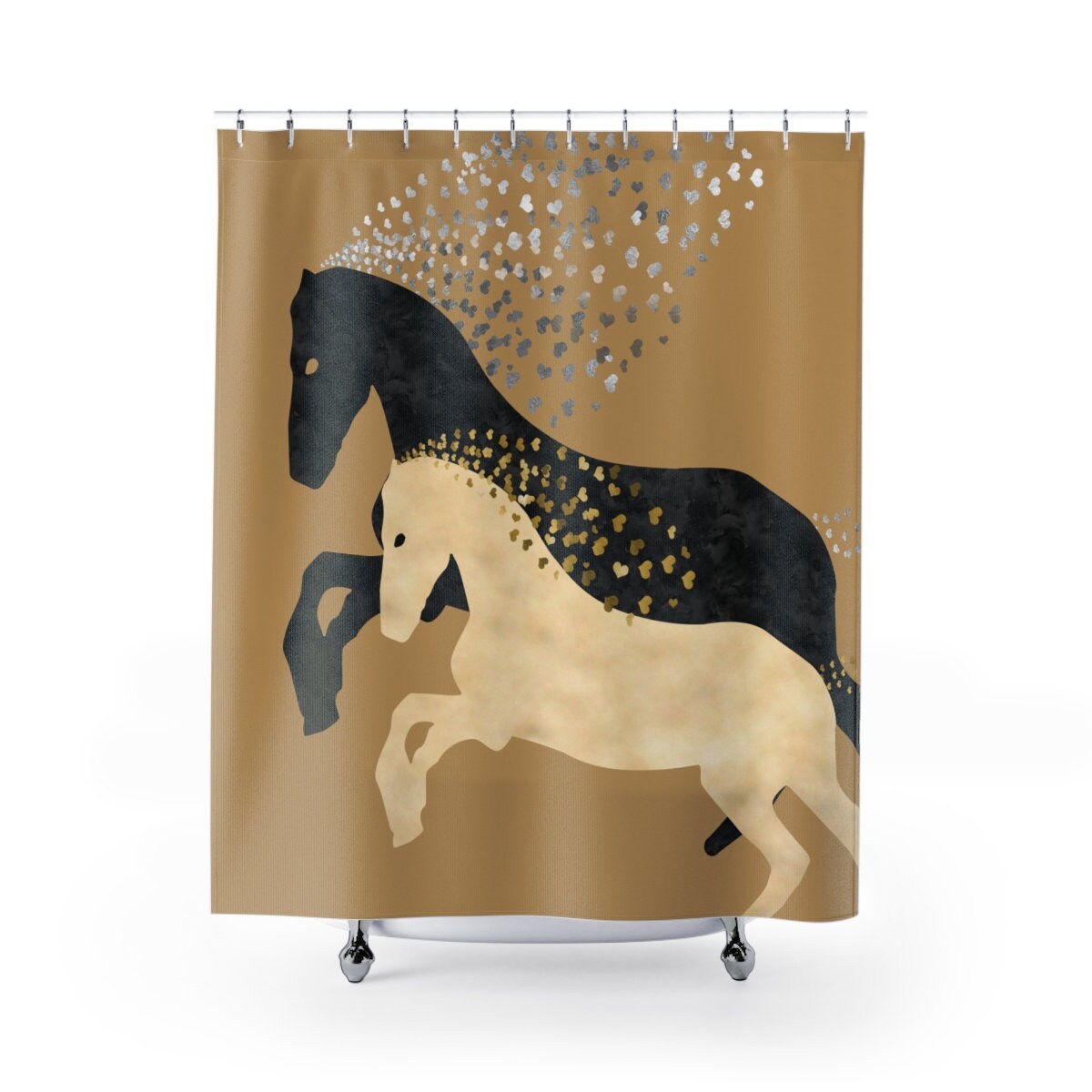 Personalized Black And White Cowboy Horse Shower Curtain - Cute Bathroom Decor