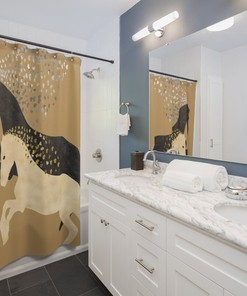 Personalized Black And White Cowboy Horse Shower Curtain - Cute Bathroom Decor