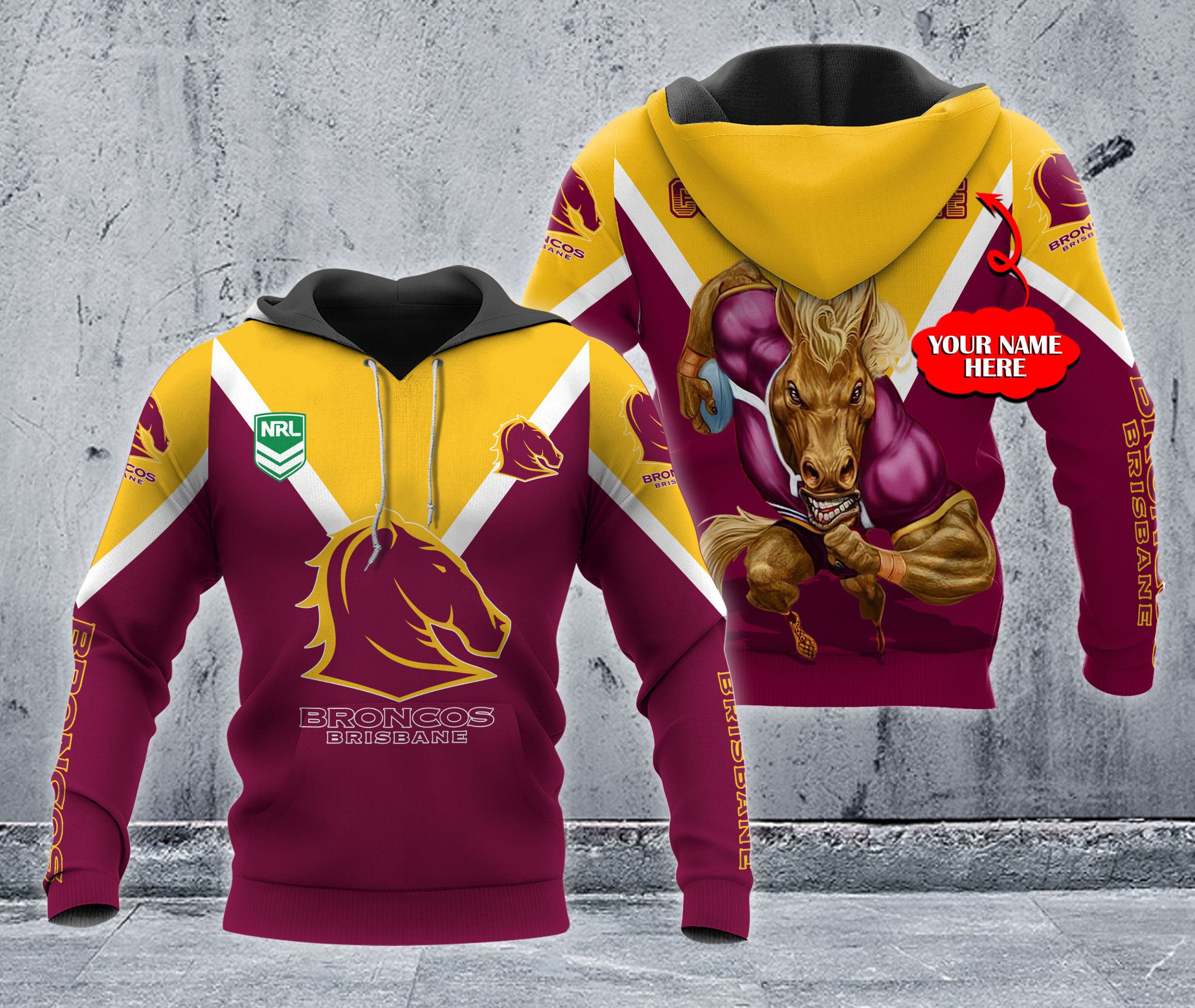 Personalized Brisbane Broncos Nrl Custom Name All Over Print Hoodie 3D Zip-Up Option