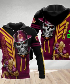 Personalized Brisbane Broncos Nrl Skull Cap All Over Print Hoodie 3D Zip-Up Option With Custom Name