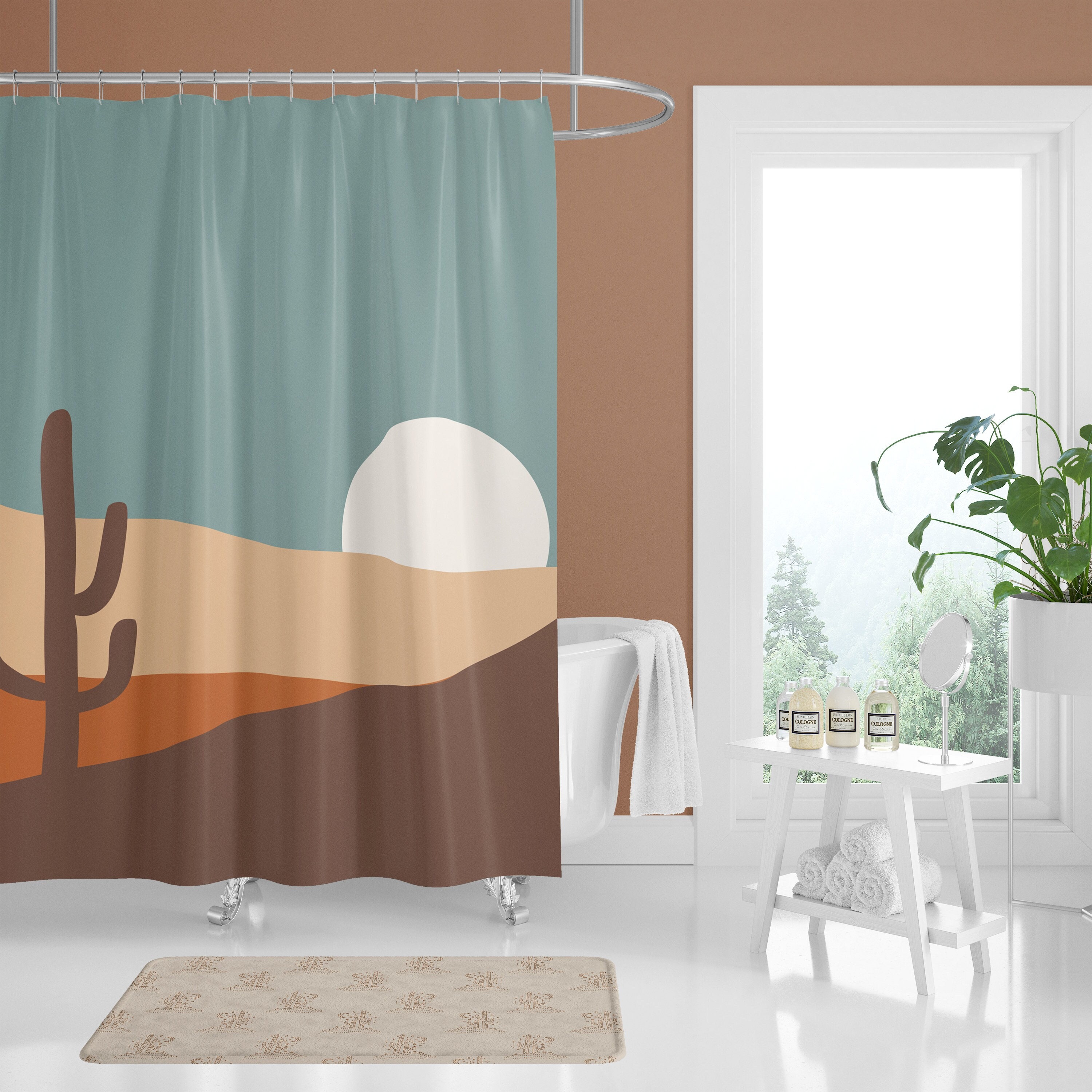 Personalized Cactus Shower Curtain - Southwestern Bathroom Decor with Custom Name and Cactus Prints