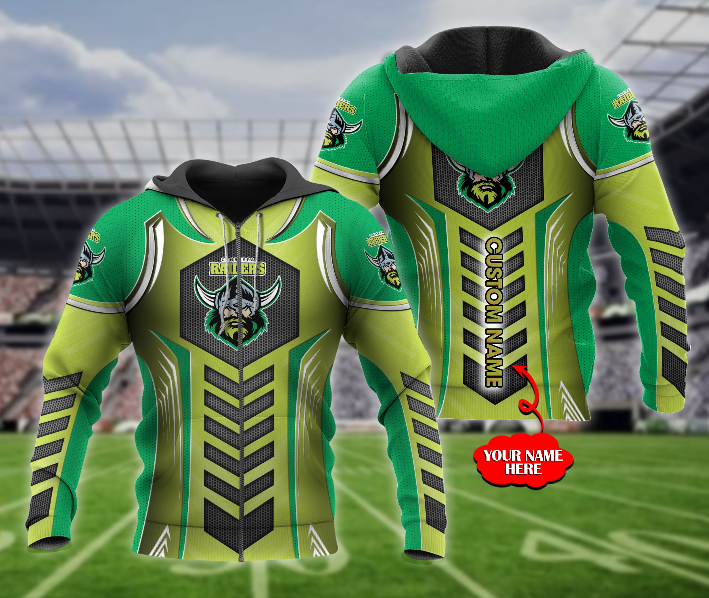Personalized Canberra Raiders Nrl Zip Up 3D All Over Print Hoodie With Custom Name