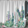 Personalized Custom Shower Curtain, Floral Cactus Bath Shower Curtain, Bathroom Decor, Succulent Plant