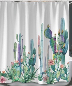 Personalized Custom Shower Curtain, Floral Cactus Bath Shower Curtain, Bathroom Decor, Succulent Plant