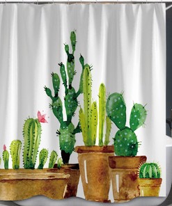 Personalized Custom Shower Curtain, Floral Cactus Bath Shower Curtain, Bathroom Decor, Succulent Plant