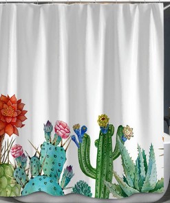 Personalized Custom Shower Curtain, Floral Cactus Bath Shower Curtain, Bathroom Decor, Succulent Plant