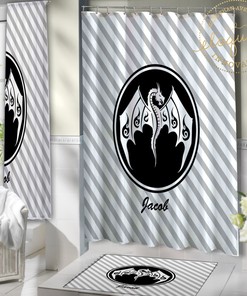 Personalized Dragon Shower Curtain with Name, Dragon Decor for Kids Bathroom
