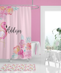 Personalized Flamingo Shower Curtain for Kids' Bathroom Decor