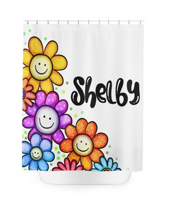 Personalized Floral Shower Curtain with Custom Name for Girly Decor