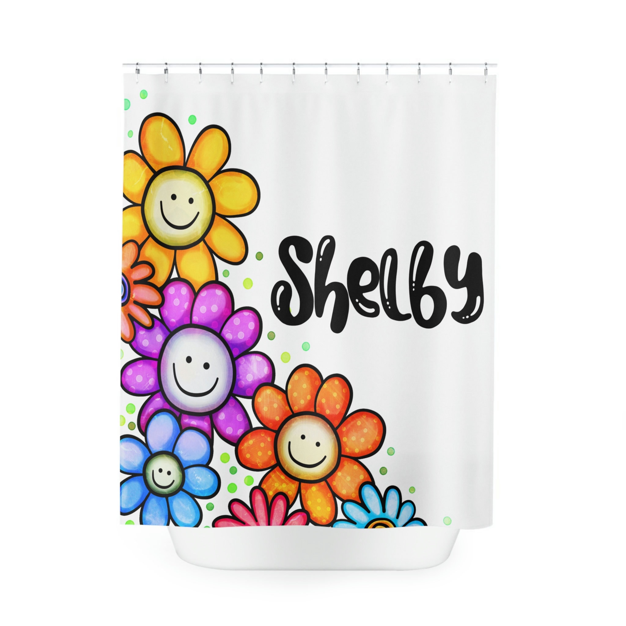 Personalized Floral Shower Curtain with Custom Name for Girly Decor