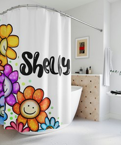 Personalized Floral Shower Curtain with Custom Name for Girly Decor