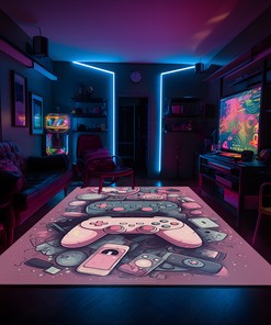 Personalized Game Room Rug with Vintage Game Room Design for Boy's Bedroom