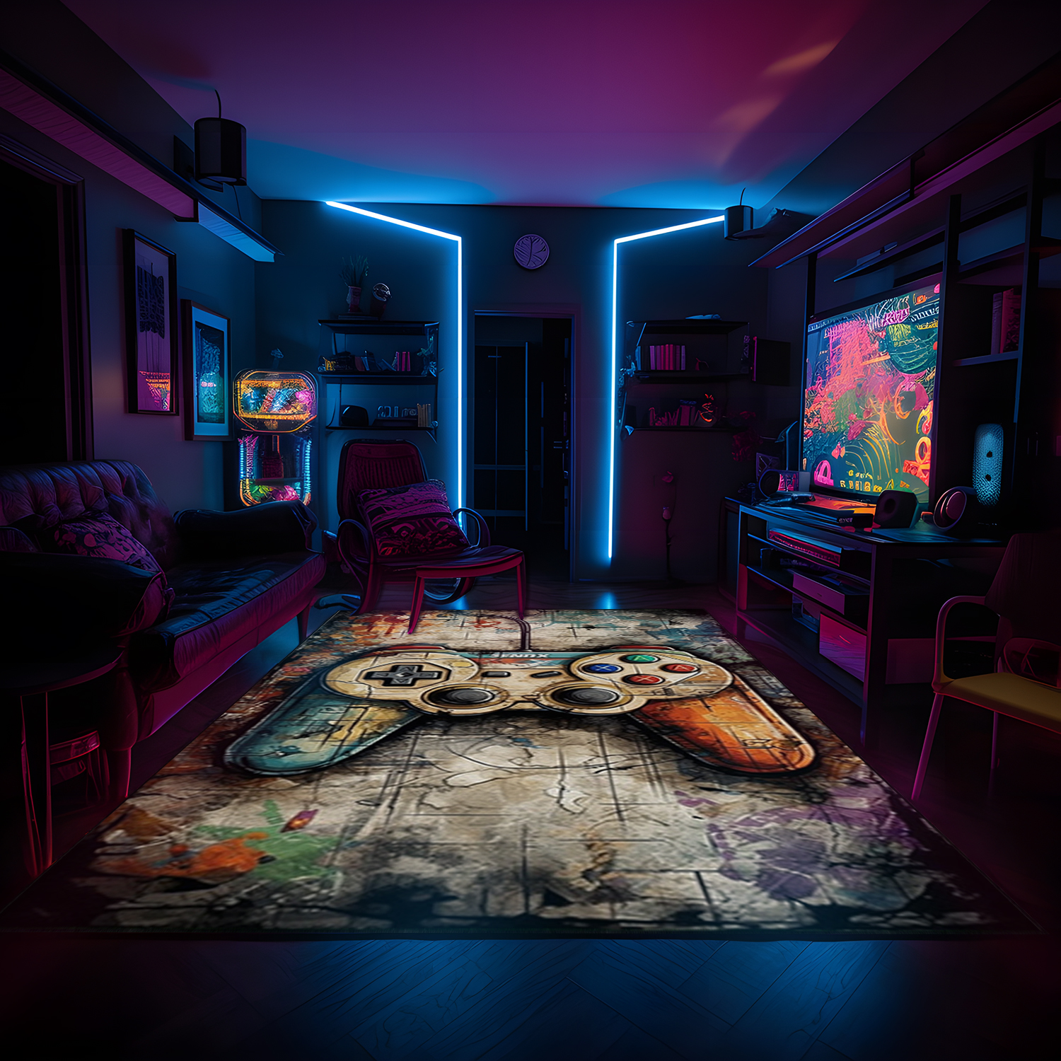 Personalized Game Room with Vintage Game Room Rug Decor for Teen Boys