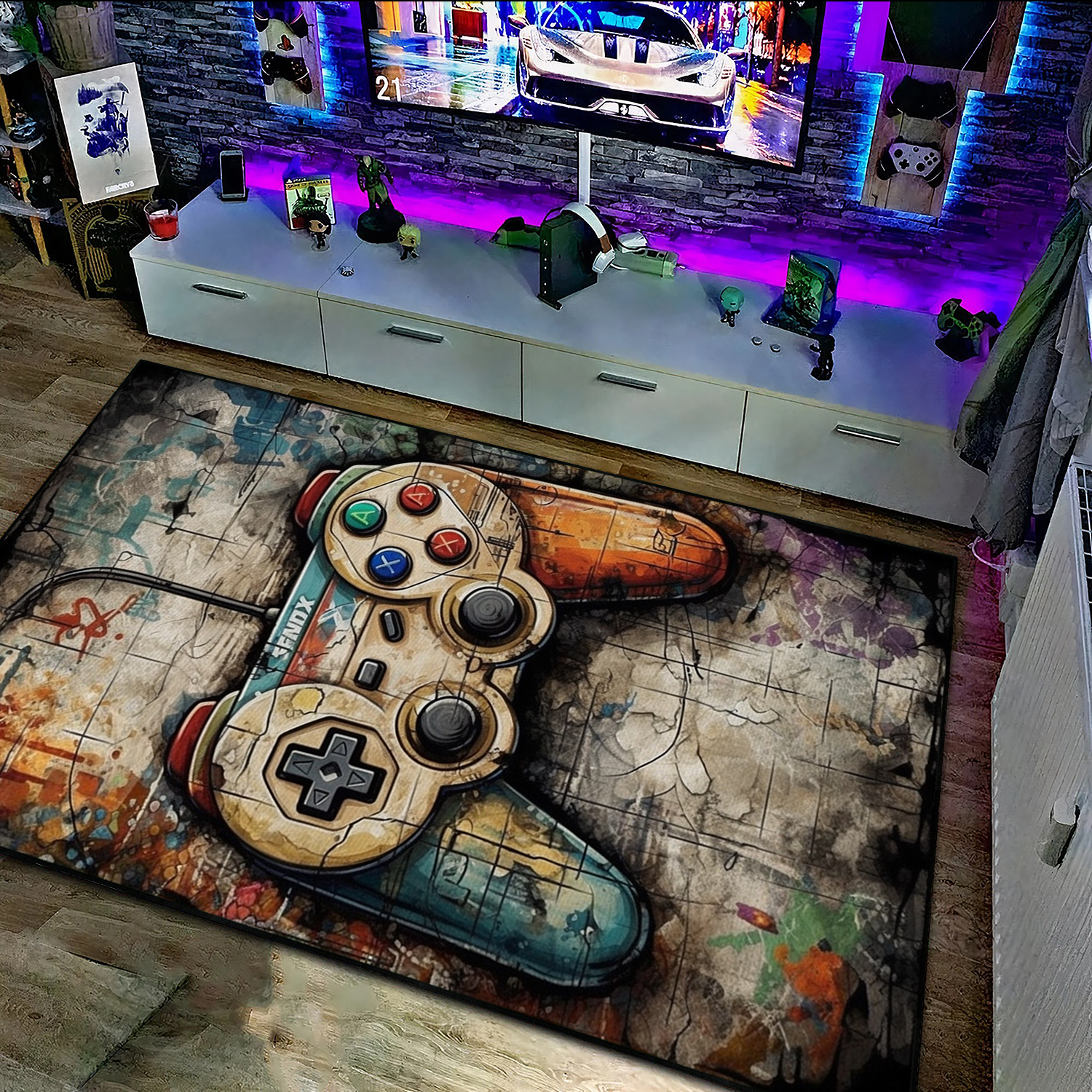 Personalized Game Room with Vintage Game Room Rug Decor for Teen Boys - Image 3