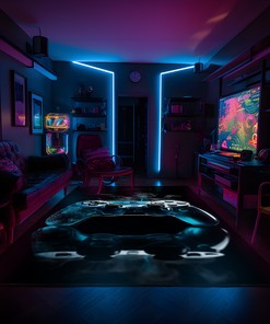 Personalized Gamer Rug for Bedroom with Full Size Vintage Game Controller Pattern