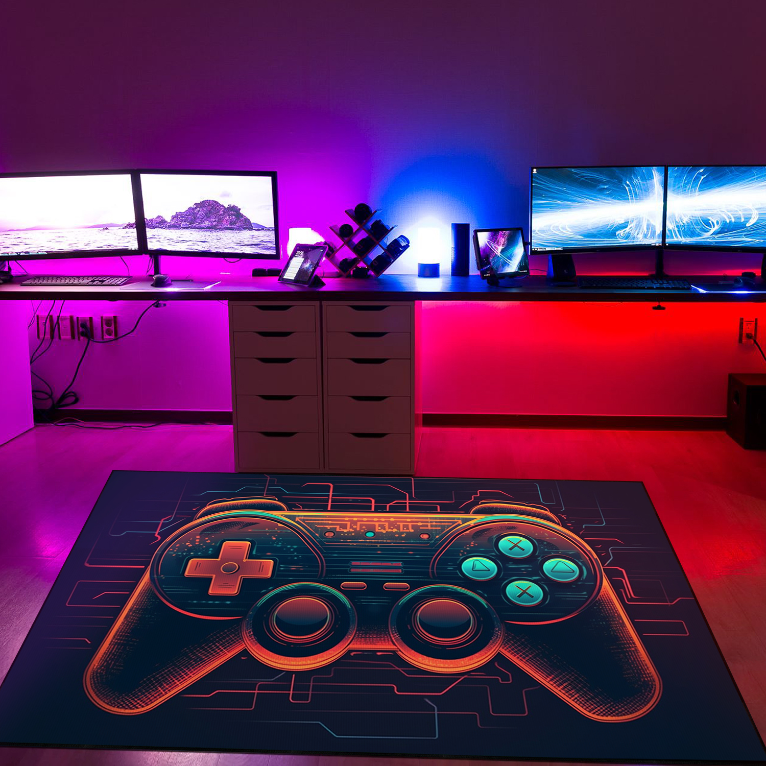 Personalized Gamer Rug for Teen Boys - Game Room Themed Area Rug with Vintage Style Game Room Decor T02