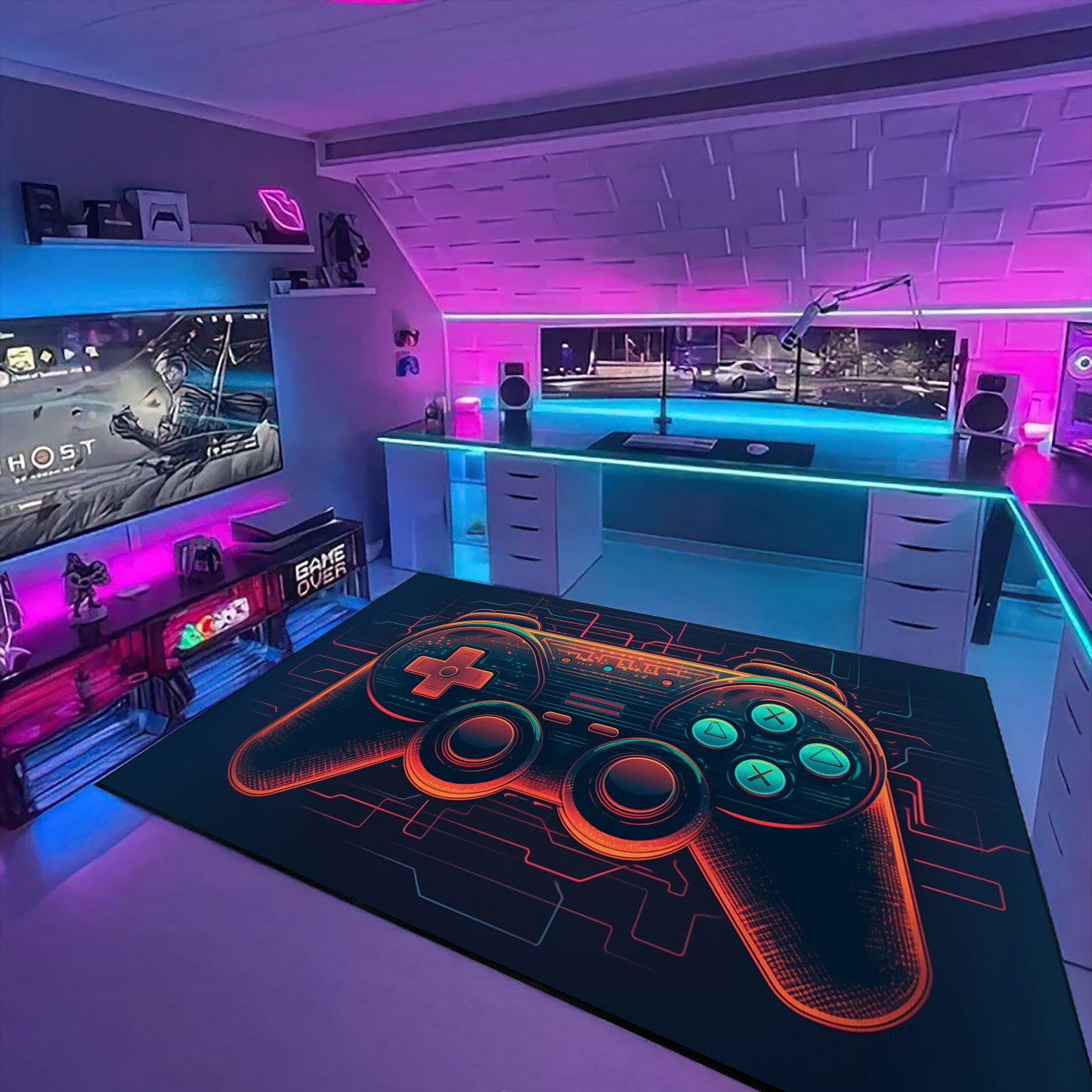 Personalized Gamer Rug for Teen Boys - Game Room Themed Area Rug with Vintage Style Game Room Decor T02 - Image 3