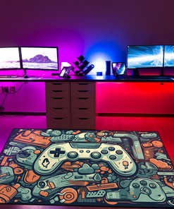 Personalized Gaming Carpet for Teen Boys - Game Room Decor for Boys with Non Slip Bathroom Rugs Washable - Large Game Rug Design T13