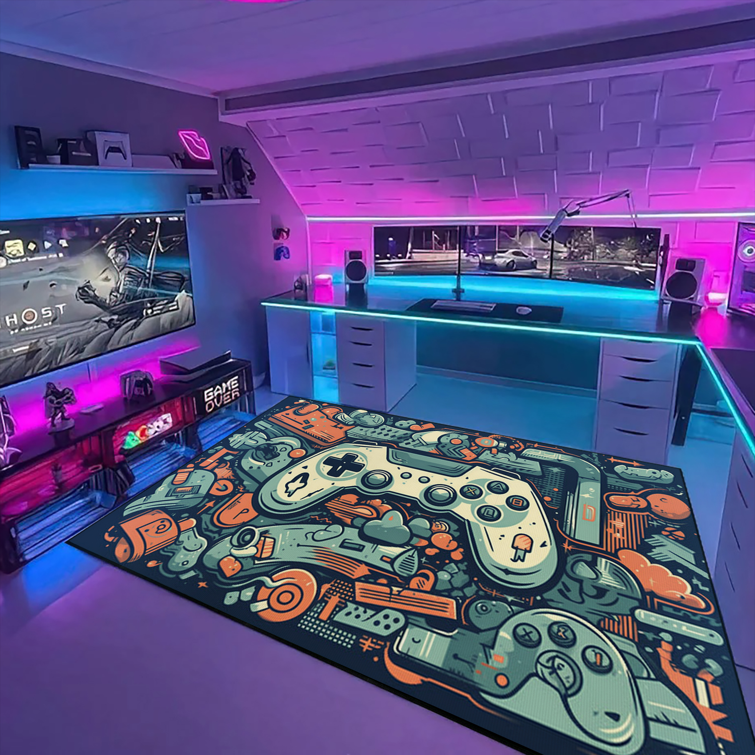 Personalized Gaming Carpet for Teen Boys - Game Room Decor for Boys with Non Slip Bathroom Rugs Washable - Large Game Rug Design T13 - Image 3