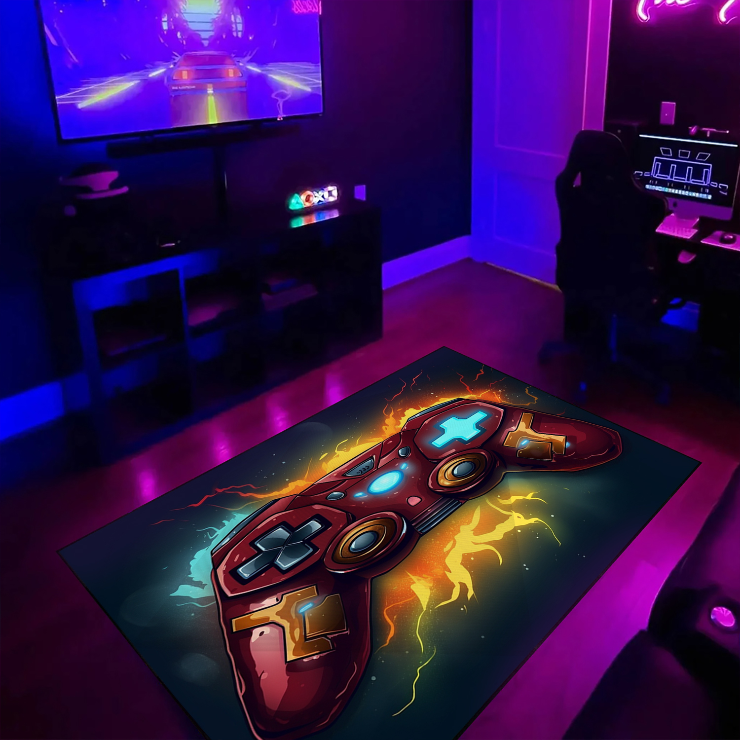 Personalized Gaming Room Area Rug for Boys - Game Controller Rug - Large Game Rug Design M62
