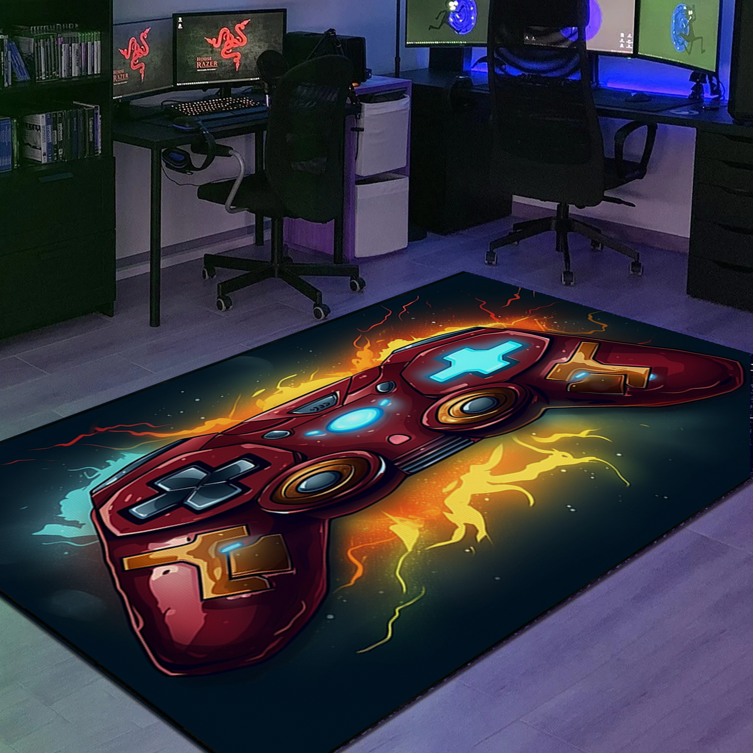 Personalized Gaming Room Area Rug for Boys - Game Controller Rug - Large Game Rug Design M62 - Image 2